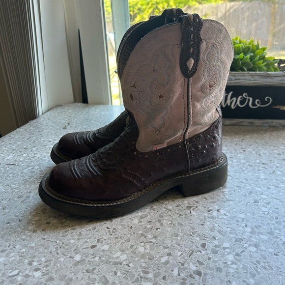 Justin Gypsy Western Boots 7 1/2 Shoe Pink Brown Leather Ostrich Print
Cowboy - Picture 1 of 16
